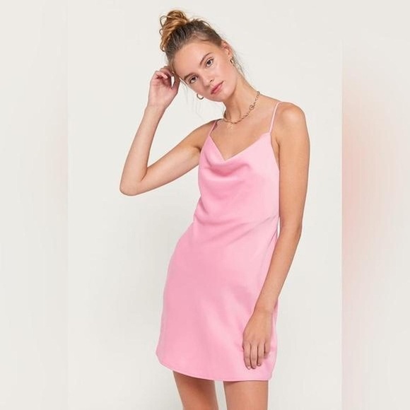 NWT Urban Outfitters UO Mallory Cowl Neck Mini Slip Dress Rose Pink Size XS - Picture 1 of 10
